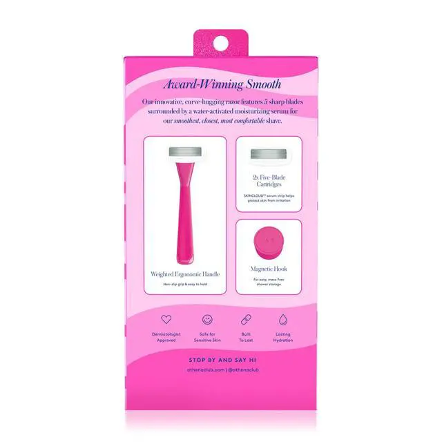 Alt view image 2 of 6 - Athena Club Women's Razor Kit - Razor Handle, 2 5-Blade Refills, Shower Holder in Super Pink