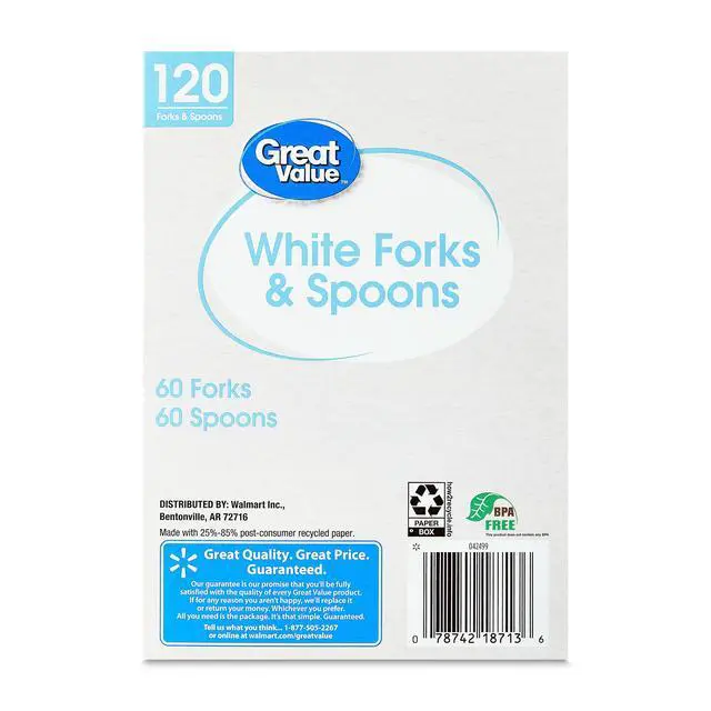 Alt view image 5 of 7 - Great Value Everyday Disposable Plastic Forks and Spoons, White, 120 Count, 60 Forks and 60 Spoons