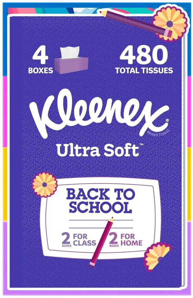 Main image of Kleenex Ultra Soft Facial Tissues, 4 Flat Boxes, 120 Tissues per Box
