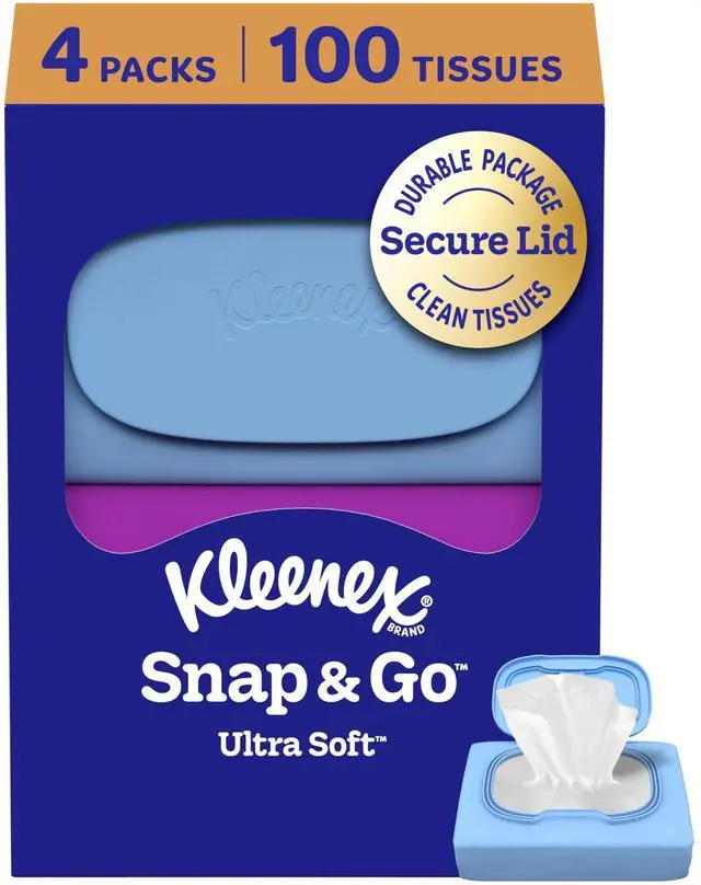 Main image of Kleenex Snap & Go Ultra Soft Facial Tissues, 4 Packs, 25 Tissues per Pack