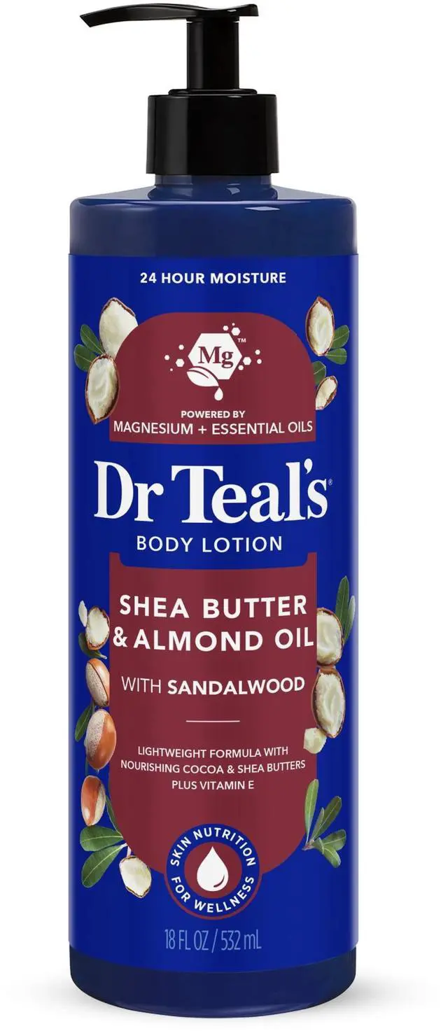 Main image of Dr Teals Shea Butter & Almond Oil Body Lotion, Hydrating Lotion with Sandalwood, 24 Hour Moisture, 18 fl oz