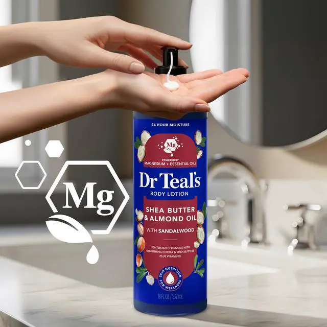 Alt view image 3 of 6 - Dr Teals Shea Butter & Almond Oil Body Lotion, Hydrating Lotion with Sandalwood, 24 Hour Moisture, 18 fl oz