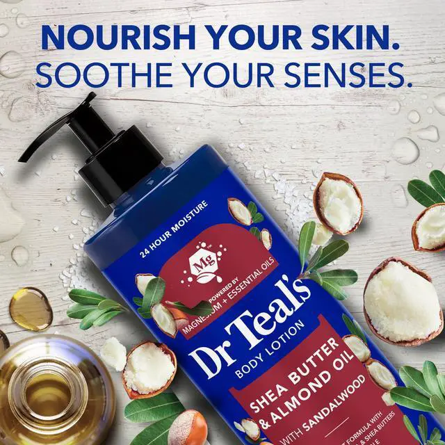 Alt view image 4 of 6 - Dr Teals Shea Butter & Almond Oil Body Lotion, Hydrating Lotion with Sandalwood, 24 Hour Moisture, 18 fl oz