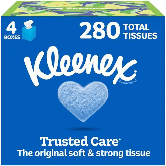 Main image of Kleenex Trusted Care Facial Tissues, 4 Cube Boxes, 70 Tissues per Box