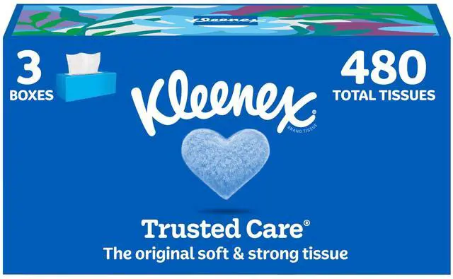 Main image of Kleenex Trusted Care Facial Tissues, 3 Flat Boxes, 160 Tissues per Box