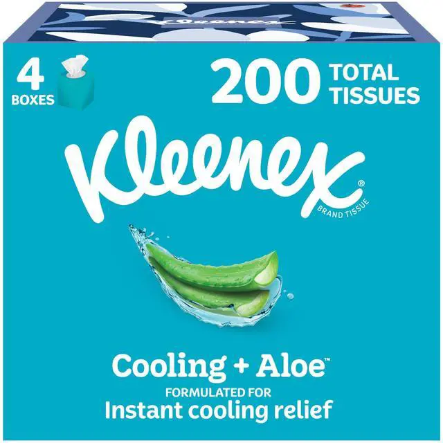 Main image of Kleenex Cooling + Aloe Facial Tissues, 4 Cube Boxes, 50 Tissues per Box