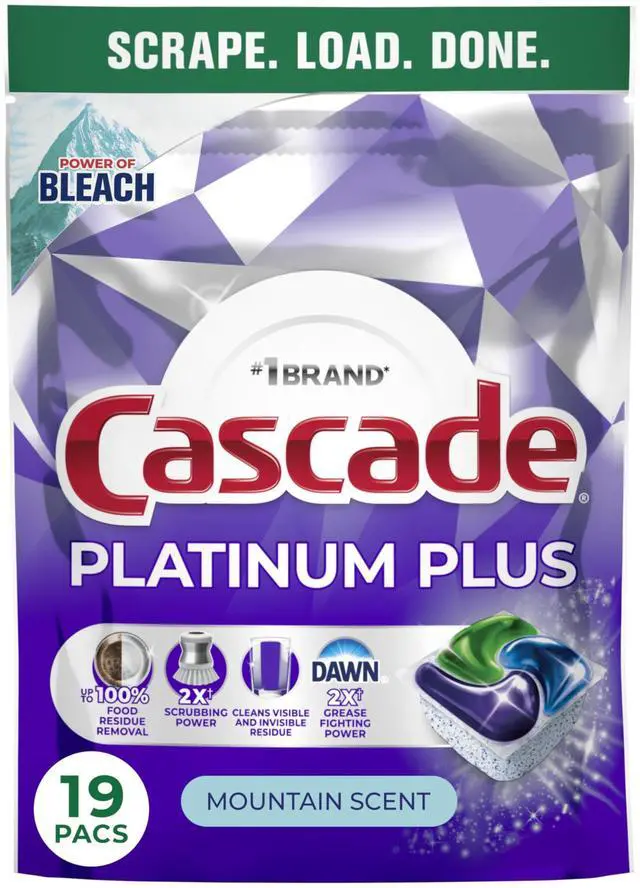 Main image of Cascade Platinum Plus Dishwasher Pods, Dishwasher Detergent, Dish Detergent Soap, Mountain, 19 Count