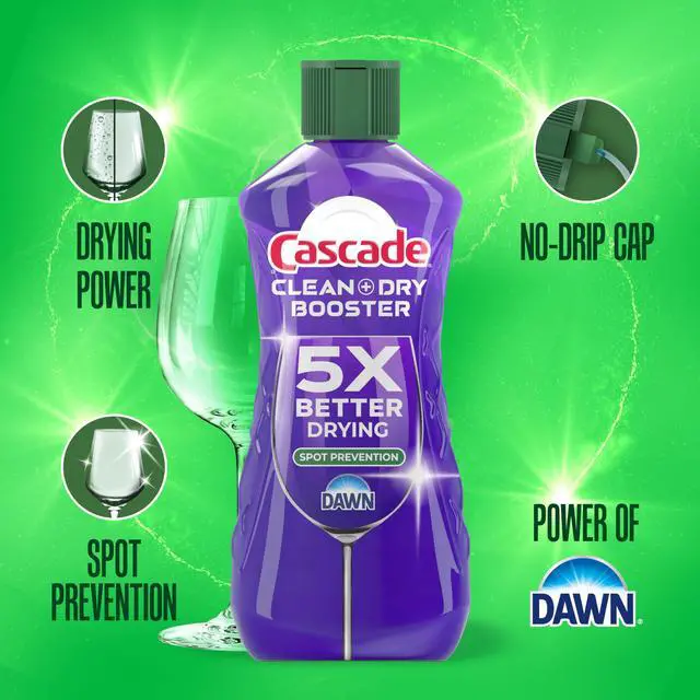 Alt view image 4 of 7 - Cascade Rinse Aid Clean & Dry Booster Dishwasher Rinse Aid Liquid for Spotless, Streak-Free Dishes, Works with Dishwasher Detergent, Dishwasher Gel, Pods, or Tablets, Powerful Dry Booster, 16 oz