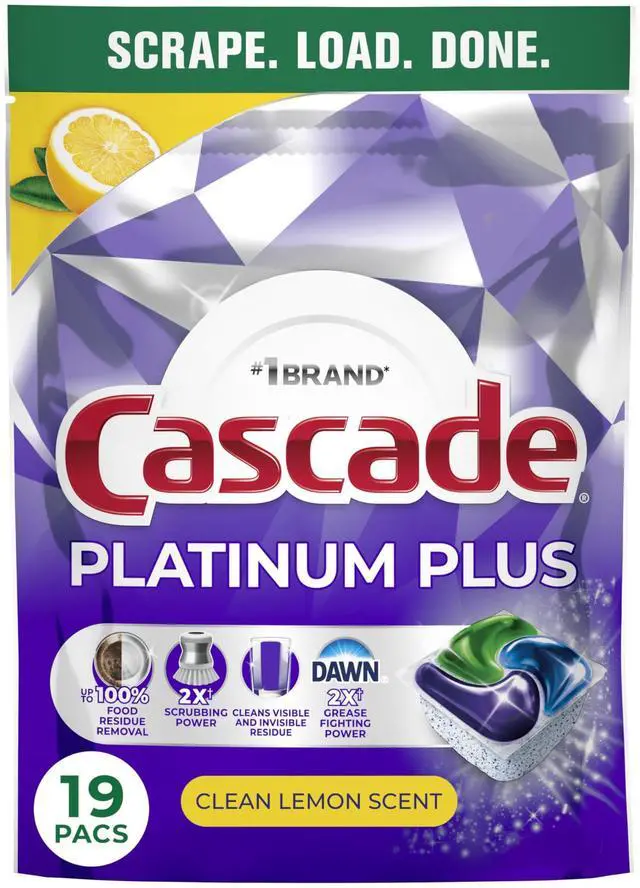 Main image of Cascade Platinum Plus Dishwasher Pods, Dishwasher Detergent, Dish Detergent Soap, Lemon, 19 Count