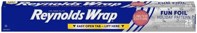Main image of Reynolds Wrap Fun Foil, Embossed Aluminum Foil Roll, Features a Limited-Edition Holiday Pattern for Wrapping Food Gifts and Covering Holiday Dishes, 8.33 Yards X 12 Inches, 25 Sq. Ft.
