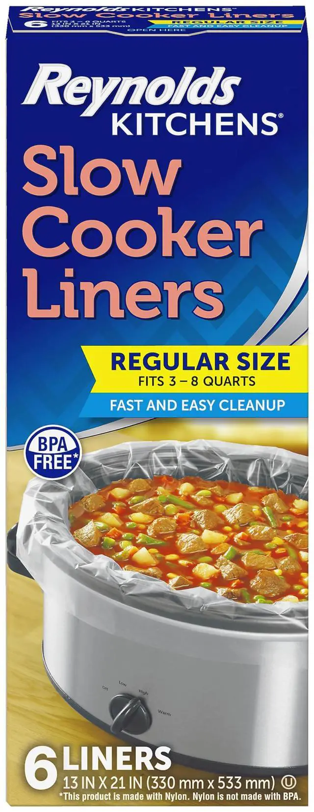 Main image of Reynolds Kitchens Slow Cooker Liners, Regular Size, Fits 3-8 Quarts, 6ct
