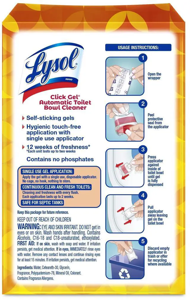 Alt view image 2 of 7 - Lysol Click Gel Automatic Toilet Bowl Cleaner, Toilet Gel Stamp, Toilet Freshener, Bathroom Essentials, Refreshing Mango & Hibiscus Scent, 6 Count (Pack of 1)