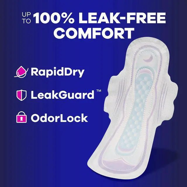 Alt view image 6 of 7 - Always Ultra Thin Feminine Pads with Wings for Women, Size 5, Extra Heavy Overnight Absorbency, Unscented, Up to 100% Leak-Free Comfort, 34 Count