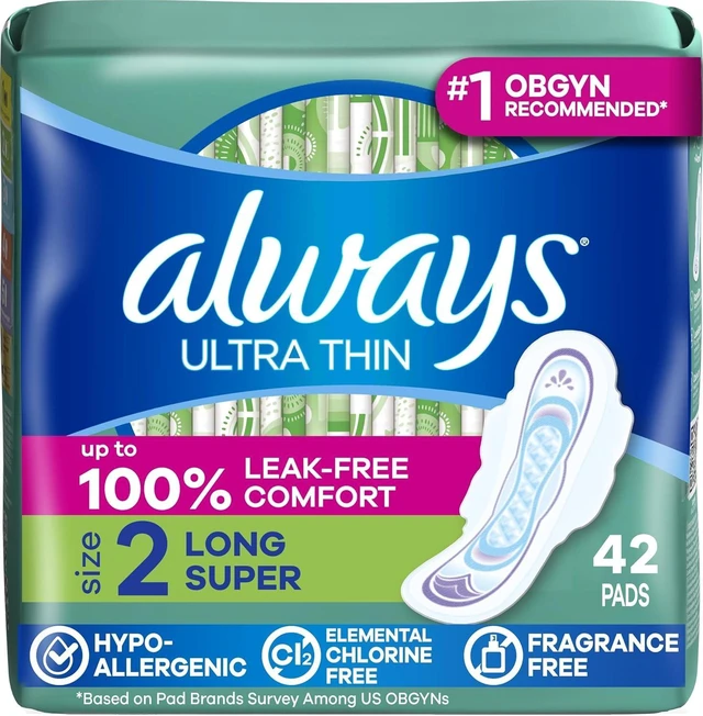 Main image of Always Ultra Thin Pads with Wings, Size 2, Long Super, 42 Count