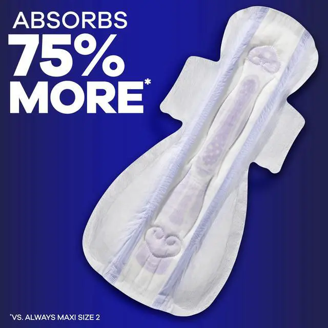 Alt view image 6 of 6 - Always Maxi Overnight Feminine Pads with Wings for Women, Size 6, Ultimate Heavy Overnight Absorbency, Unscented, Up to 100% Leak-Free Protection, 21 Count