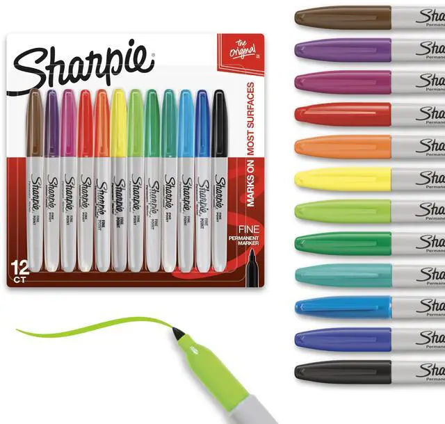 Main image of Sharpie Permanent Markers, Fine Tip, 12 Count - Quick Drying, Fade Resistant, Arts & Crafts, Desk, Office Supplies