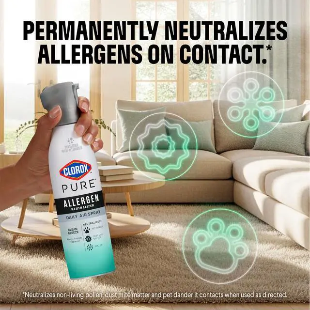 Alt view image 3 of 6 - Clorox PURE Allergen Neutralizer Daily Air Spray, Clean Breeze, 8 Ounces