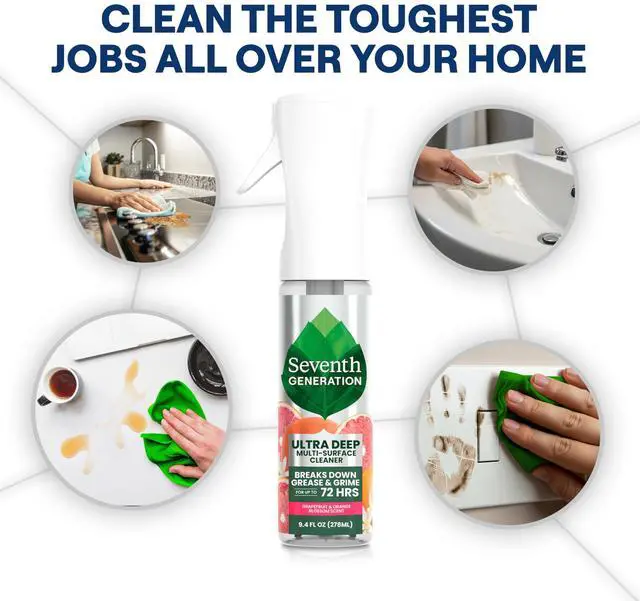 Alt view image 4 of 6 - Seventh Generation Ultra Deep Probiotic Multi Surface Cleaner, 9.4 Fl Oz, Grapefruit & Orange, 80% USDA Biobased All Purpose Cleaning Spray, Breaks Down Tough Grease & Grime, Safe for Kids & Pets