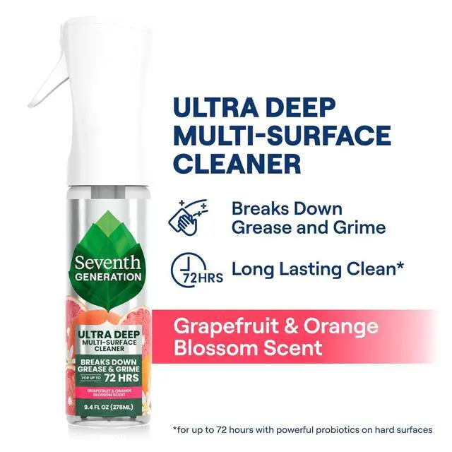 Alt view image 2 of 6 - Seventh Generation Ultra Deep Probiotic Multi Surface Cleaner, 9.4 Fl Oz, Grapefruit & Orange, 80% USDA Biobased All Purpose Cleaning Spray, Breaks Down Tough Grease & Grime, Safe for Kids & Pets