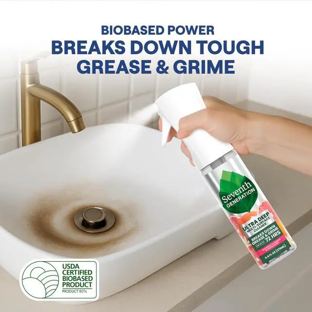 Alt view image 6 of 6 - Seventh Generation Ultra Deep Probiotic Multi Surface Cleaner, 9.4 Fl Oz, Grapefruit & Orange, 80% USDA Biobased All Purpose Cleaning Spray, Breaks Down Tough Grease & Grime, Safe for Kids & Pets