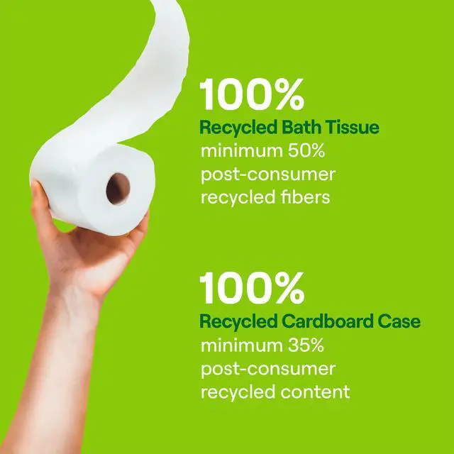 Alt view image 6 of 7 - Seventh Generation Toilet Paper, 100% Recycled 2-Ply Bath Tissue, 4 Rolls of 240 Sheets, Extra Soft & Strong for Home & RV, Whitened without Chlorine Bleach, No Dyes or Fragrances, Septic Safe