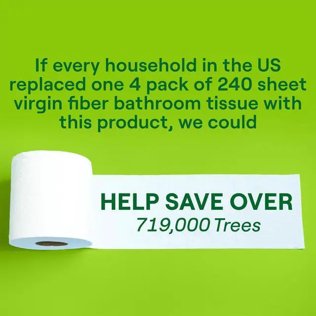 Alt view image 2 of 7 - Seventh Generation Toilet Paper, 100% Recycled 2-Ply Bath Tissue, 4 Rolls of 240 Sheets, Extra Soft & Strong for Home & RV, Whitened without Chlorine Bleach, No Dyes or Fragrances, Septic Safe