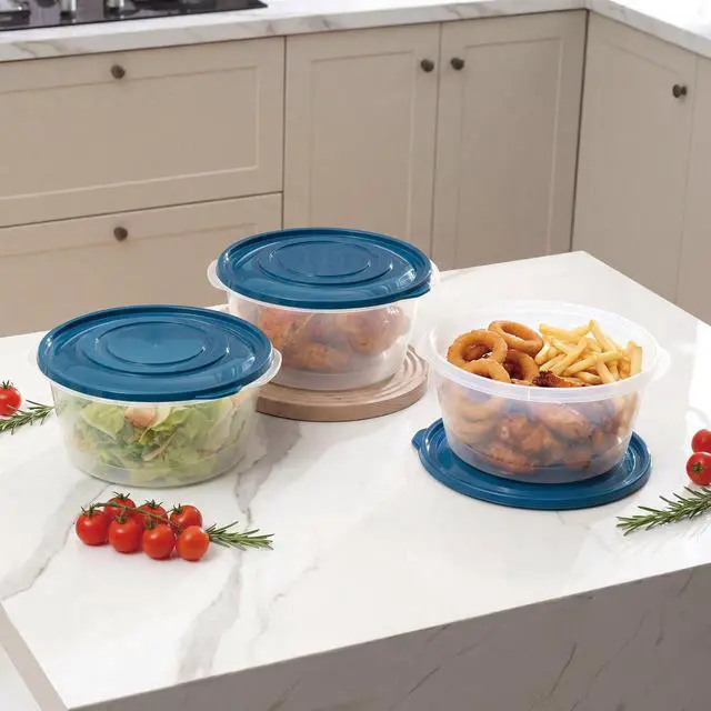 Alt view image 5 of 6 - Mainstays Semi Durable Round 15.7 Cup Food Storage Container, Plastic, 3 Pack, Ideal Use for Meal Prep, Batch Cooking, or Bulk Storage