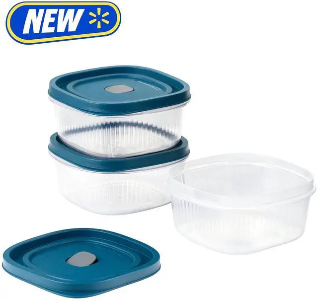 Main image of Mainstays Reusable Square Food Storage Container Set, Plastic, 5-Cup, 3-Pack, 3 Containers with Lids