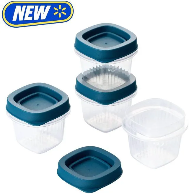 Main image of Mainstays Reusable Food Storage Container, Extra-Small Square, Plastic 4-Pack, 4 Containers with Lids, 0.5 Cup, Ideal for Snacks and Sauces