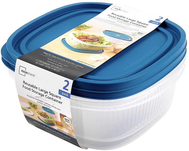 Alt view image 2 of 6 - Mainstays Reusable Food Storage Container Set, Large Square Plastic, 14 Cups Each, 2 Containers with 2 Lids