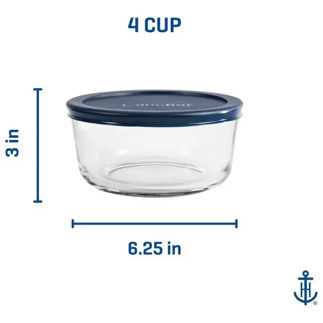 Alt view image 3 of 6 - (2 pack) Anchor Hocking Glass Food Storage Container with Lid, 4 Cup Round