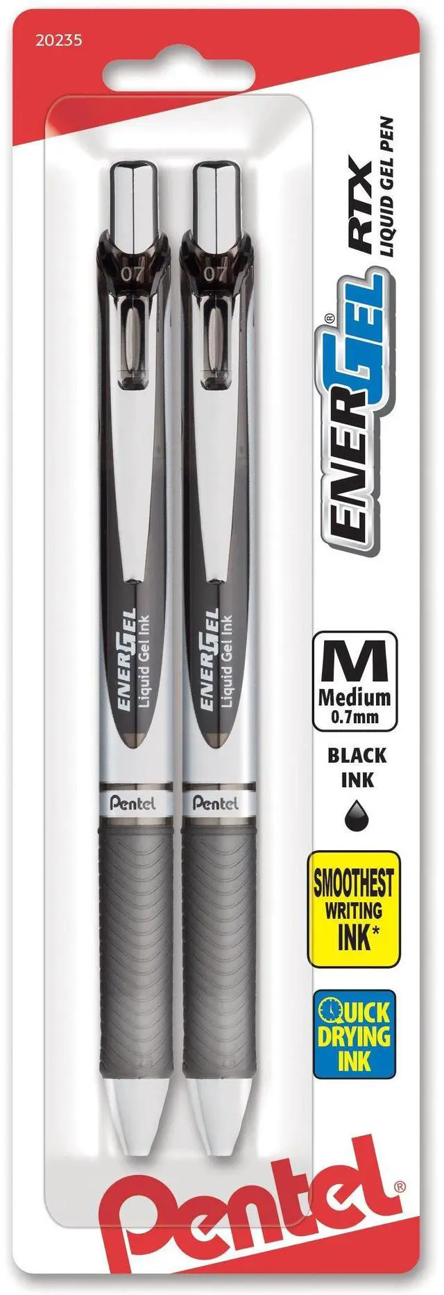 Main image of Pentel EnerGel RTX Retractable Liquid Gel Pen, (0.7mm), Medium Line, Metal Tip, Black Ink, Pack of 2 (BL77BP2A)