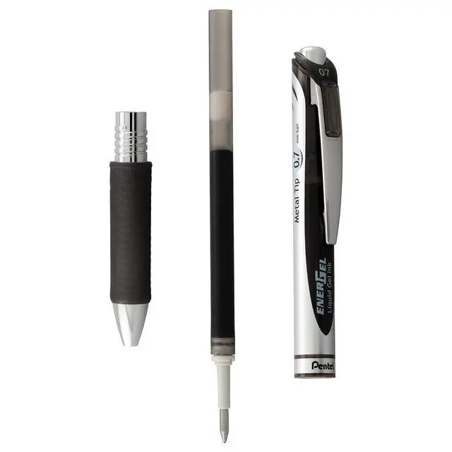 Alt view image 2 of 5 - Pentel EnerGel RTX Retractable Liquid Gel Pen, (0.7mm), Medium Line, Metal Tip, Black Ink, Pack of 2 (BL77BP2A)