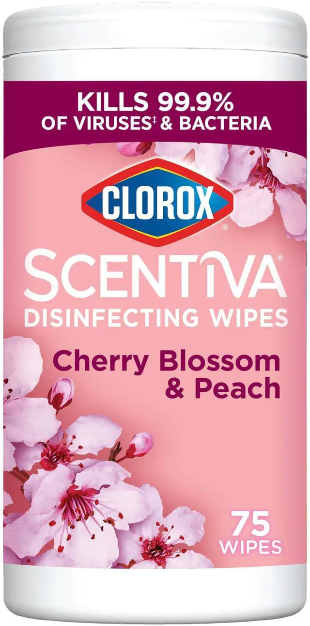 Main image of Clorox Scentiva Disinfecting Wipes, Cherry Blossom and Peach, Antibacterial, 75 Count