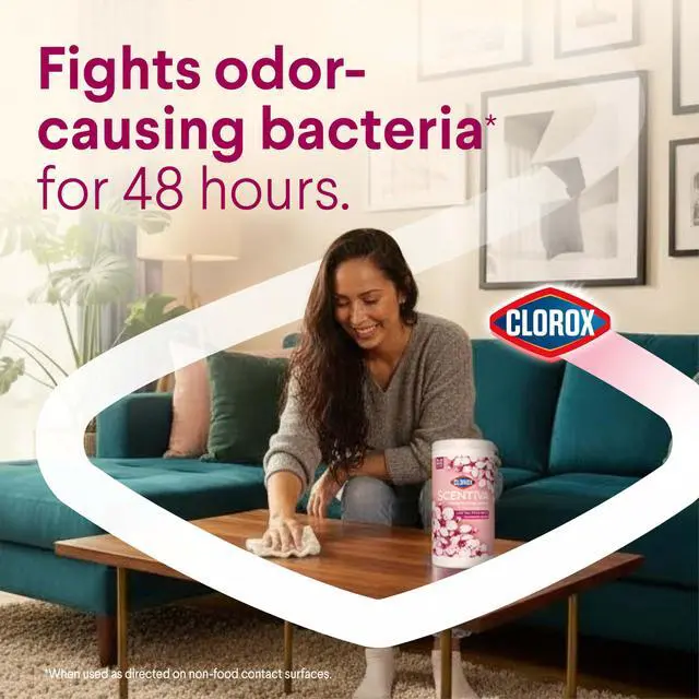 Alt view image 4 of 7 - Clorox Scentiva Disinfecting Wipes, Cherry Blossom and Peach, Antibacterial, 75 Count