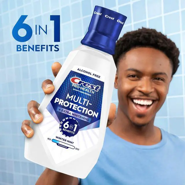 Alt view image 4 of 6 - Crest Pro-Health Advanced Mouthwash, Alcohol Free, Extra Whitening, Energizing Mint Flavor, 946 mL (32 fl oz)