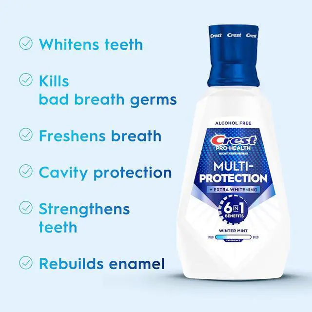 Alt view image 3 of 6 - Crest Pro-Health Advanced Mouthwash, Alcohol Free, Extra Whitening, Energizing Mint Flavor, 946 mL (32 fl oz)