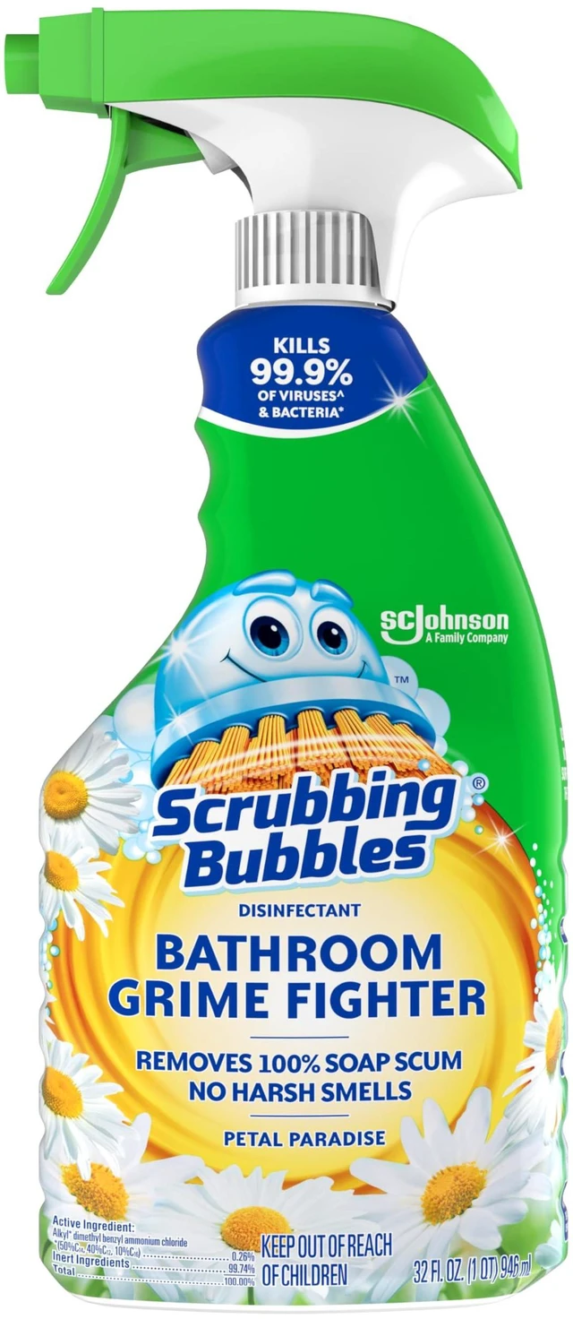 Main image of Scrubbing Bubbles Bathroom and Shower Cleaner Disinfectant Spray, Foaming Action Bathroom Grime Fighter, Petal Paradise Scent, 32oz