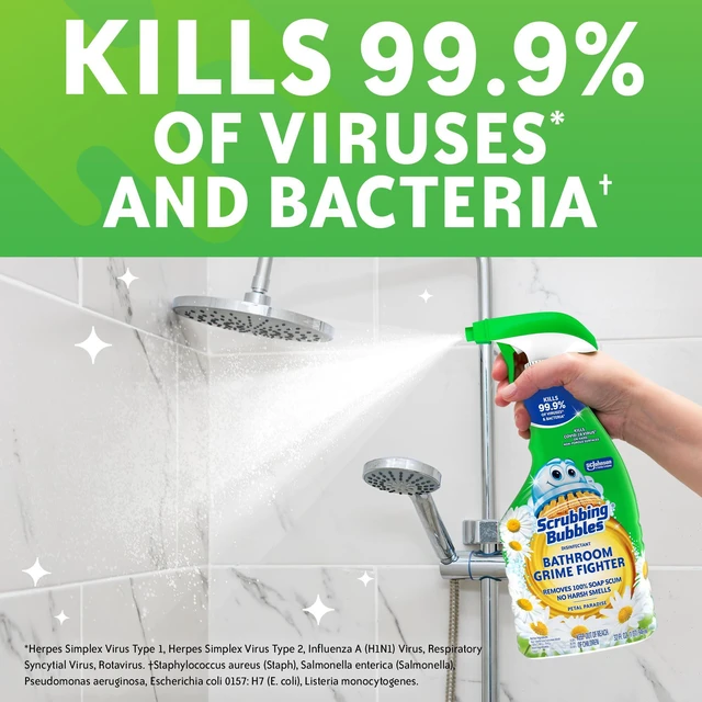 Alt view image 7 of 7 - Scrubbing Bubbles Bathroom and Shower Cleaner Disinfectant Spray, Foaming Action Bathroom Grime Fighter, Petal Paradise Scent, 32oz