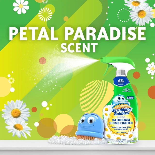 Alt view image 2 of 7 - Scrubbing Bubbles Bathroom and Shower Cleaner Disinfectant Spray, Foaming Action Bathroom Grime Fighter, Petal Paradise Scent, 32oz