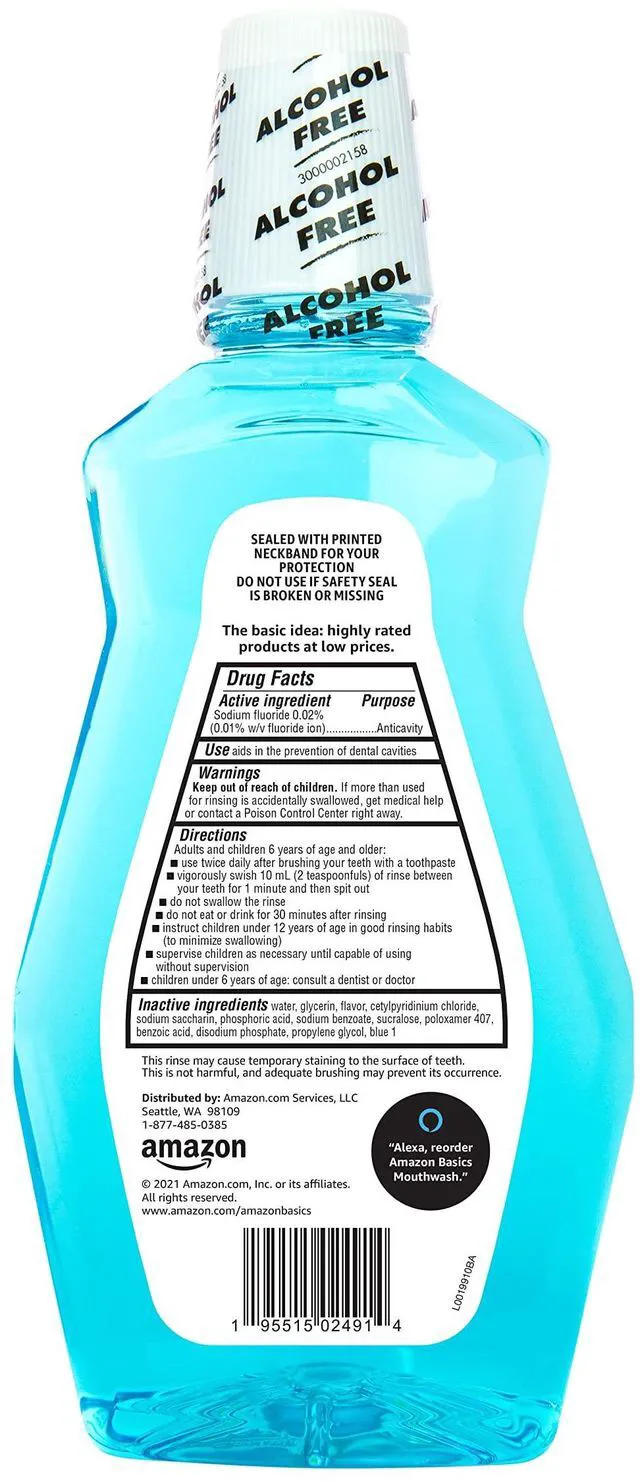 Alt view image 2 of 5 - Amazon Basics Fluoride Mouthwash for Adults, Anticavity, Alcohol Free, Bad Breath Control, Strengthens Teeth - Refreshing Mint Flavor, 1 Liter