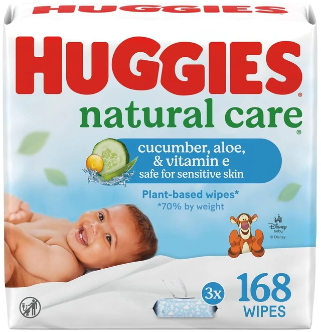 Main image of Huggies Natural Care Cucumber, Aloe & Vit E Baby Wipes, 3 Packs, 168 Wipes