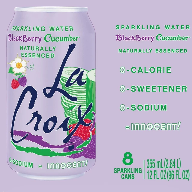 Alt view image 2 of 6 - La Croix Sparkling Water, Blackberry Cucumber, 8-Pack Zero Sugar, Zero Calories, Zero Sodium