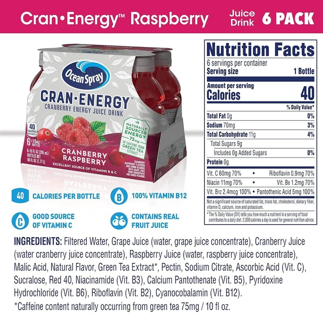 Alt view image 4 of 7 - Ocean Spray® Cran-Energy Cranberry Raspberry Juice Drinks, 10 Fl Oz Bottles, 6 Count (Pack of 1)