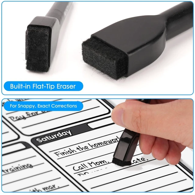 Alt view image 6 of 7 - maxtek Magnetic Black Dry Erase Markers, 6 Count Fine Tip Whiteboard Markers with Eraser, Thin Markers Low Odor for Classroom, Office, Home