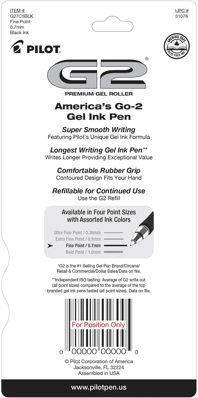 Alt view image 2 of 6 - PILOT G2 Premium Gel Pens, Fine Point 0.7mm, Black Ink, 5-Pack