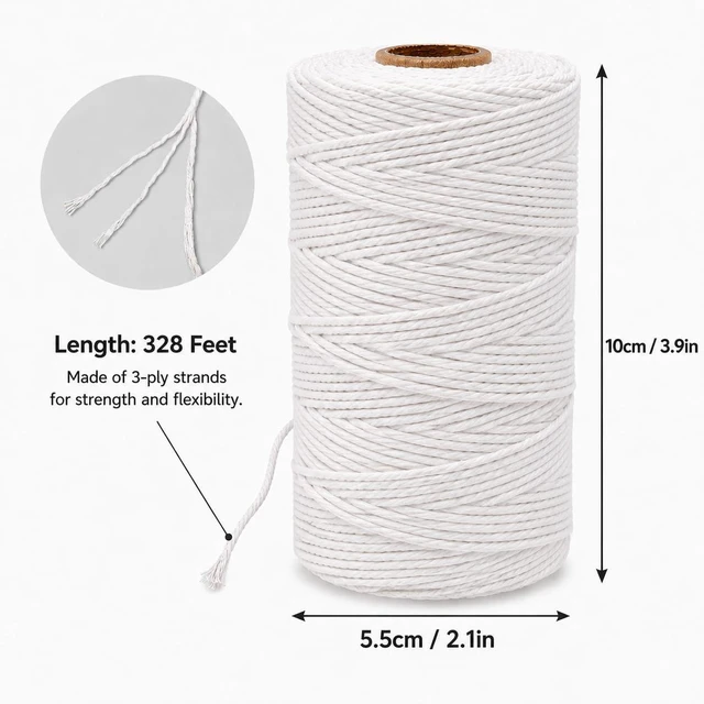 Alt view image 3 of 6 - jijAcraft White String, Butchers Twine, 328 Feet 2mm Cotton Twine Strings for Cooking Crafts Gift Wrapping Turkey Sausage Gardening