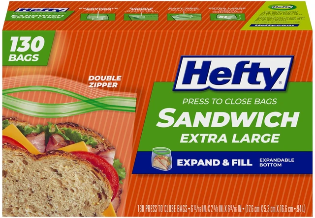 Main image of Hefty Press to Close Extra Large Sandwich Bags, 130ct