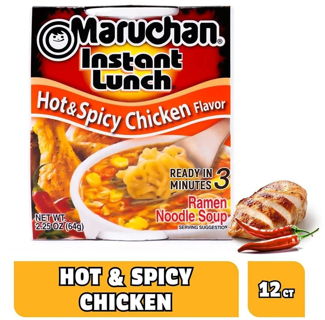 Alt view image 2 of 5 - Maruchan Instant Lunch Ramen Noodles, Hot & Spicy Chicken Flavor Japanese-Style Instant Noodle Soup, Easy Meal Ready in 3 Minutes 2.25 Oz. (12 Pack)