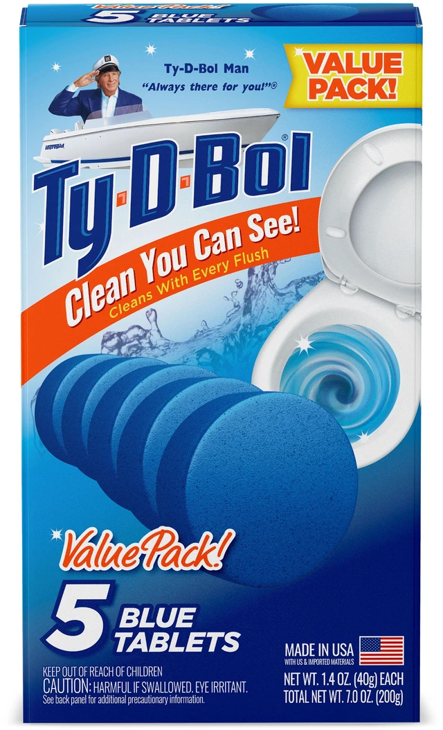 Main image of TyDBol Toilet Bowl Cleaner Tablets, Unscented, 5 Blue Tablets